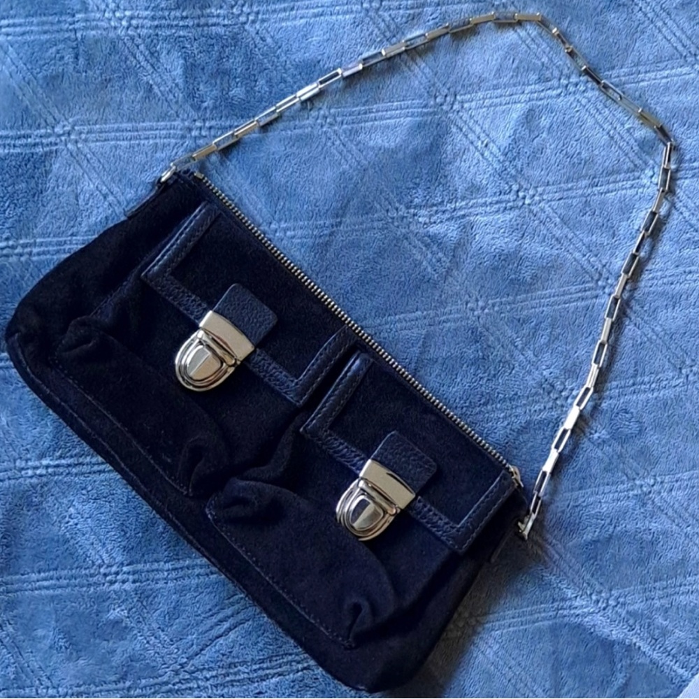 EUC Banana Republic Black Suede and Leather Shoulder Bag with Chain Link Strap